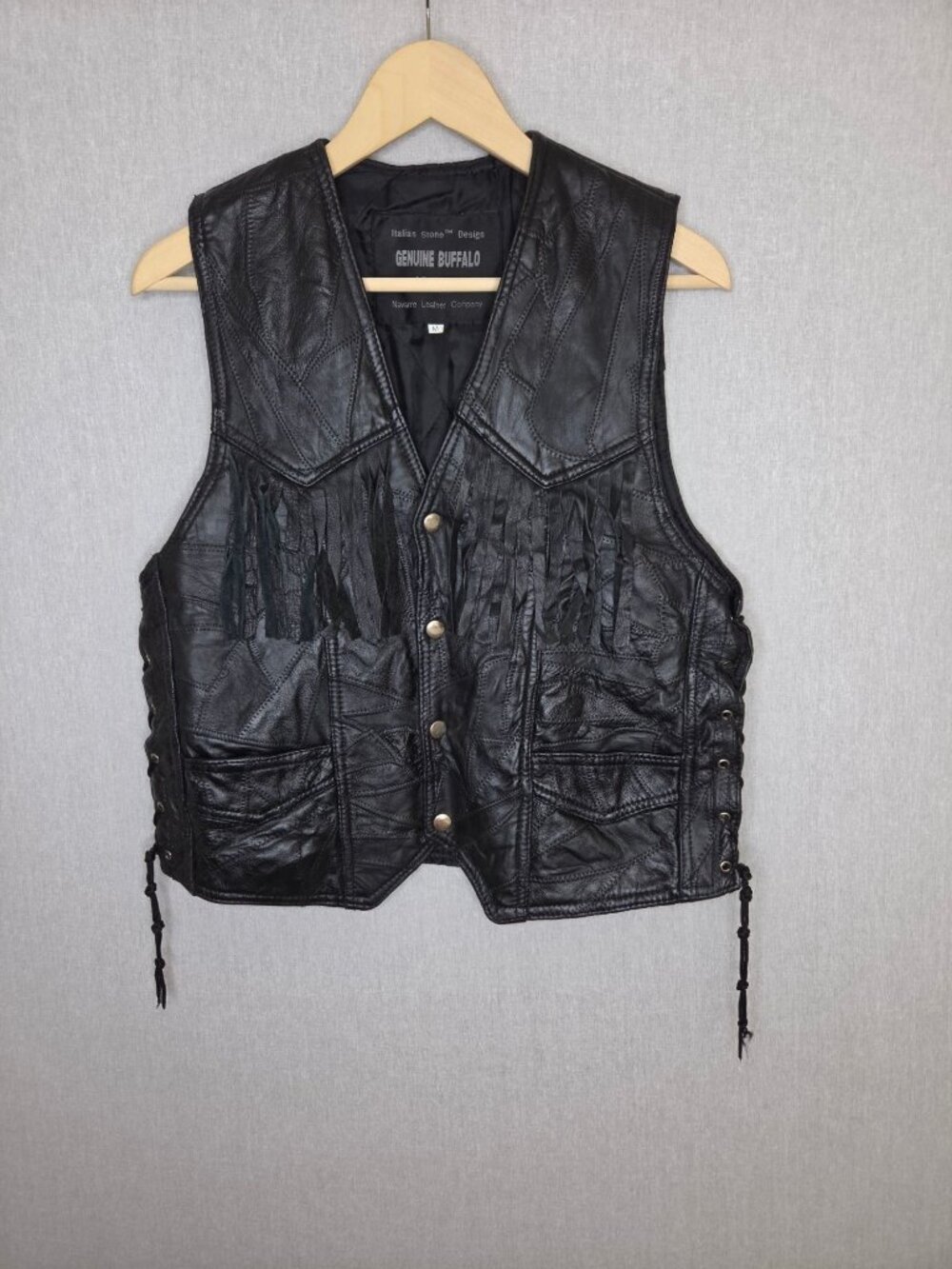 💙 Navarre Leather Company Genuine Buffalo Leather Size M Black Fringe Motorcycl
